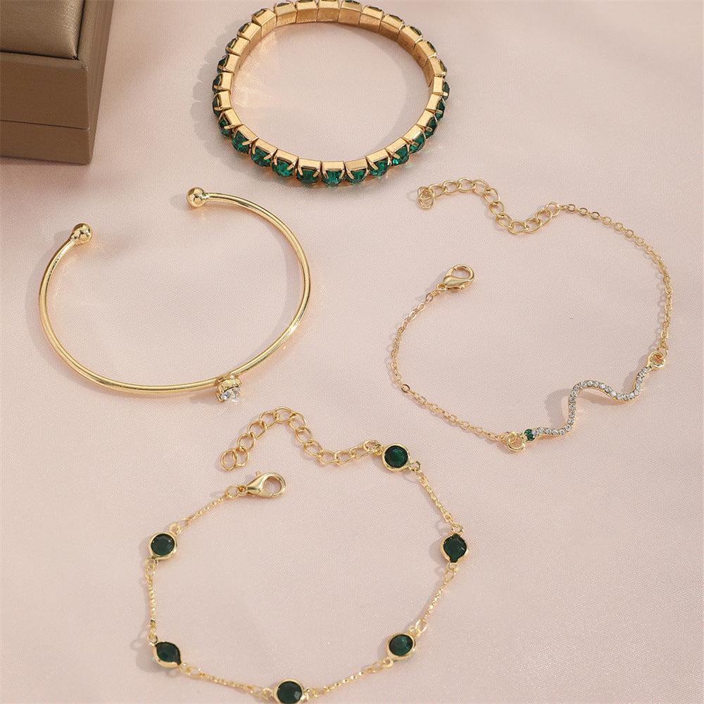 Ensemble de 4 Bracelets Élastiques – Élégance Vintage &  Diamants Verts