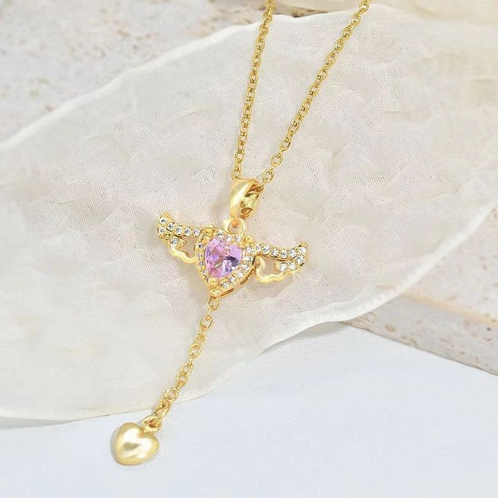 Collier Cœur d'Ange – Pendentif Mobile & Cristal Scintillant