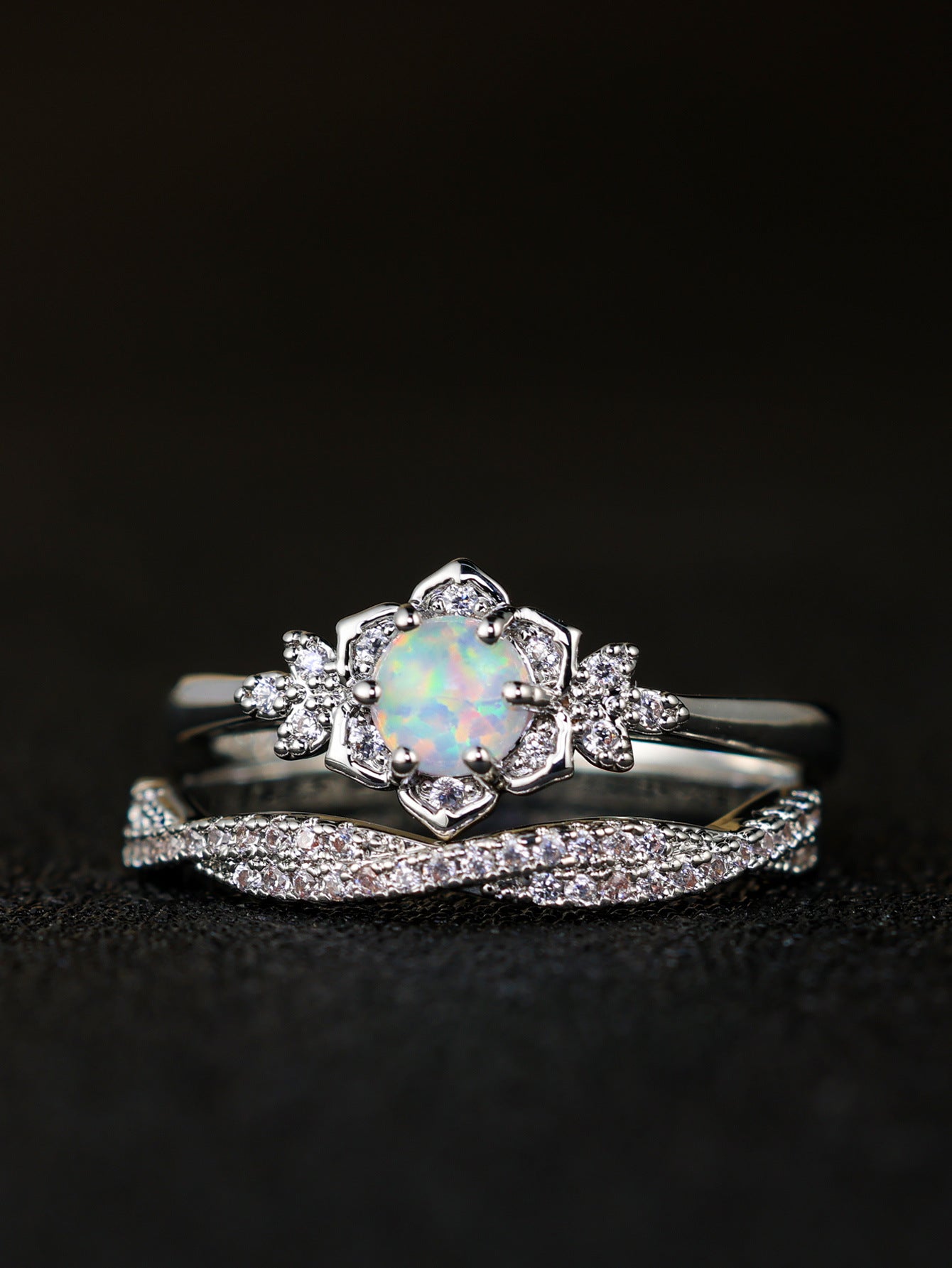 Bague de Couple Élégance Éternelle – Opale & Zircon, Raffinement Intemporel