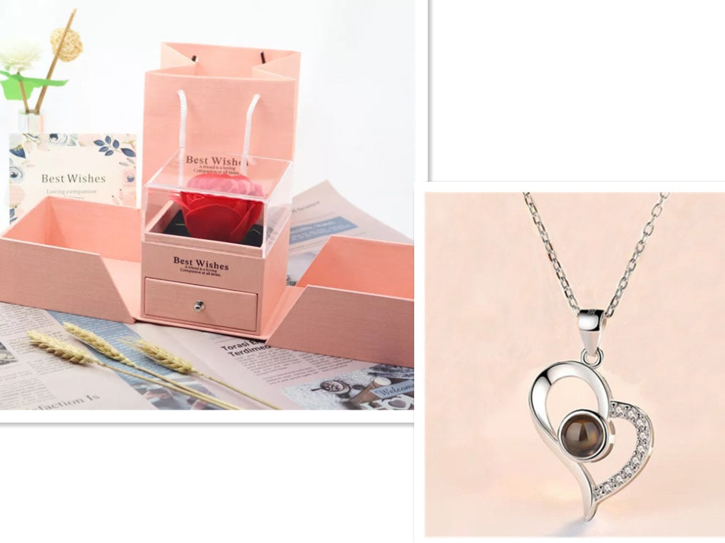 Collier Rose Éternelle – Élégance & Boîte Cadeau Romantique