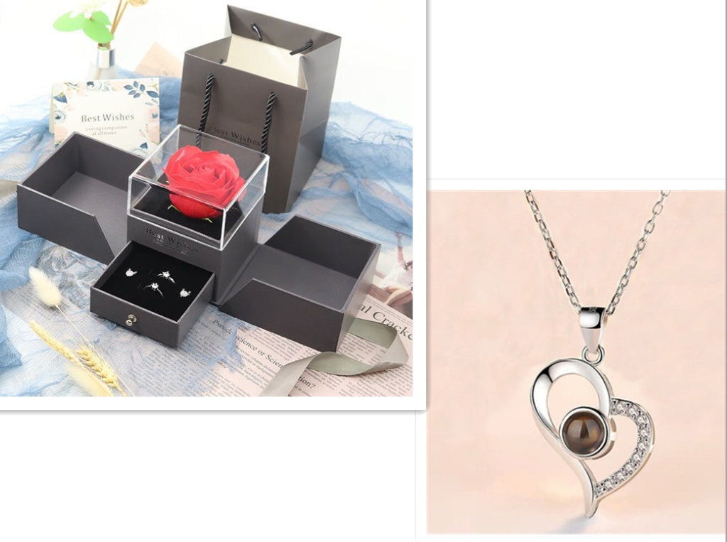 Collier Rose Éternelle – Élégance & Boîte Cadeau Romantique